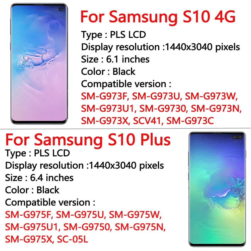 Pantalla LCD Super AMOLED para Samsung Galaxy S10 S10 Puls, montaje de digitalizador con pantalla táctil para Samsung S10 + G973F G975F