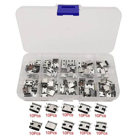 Conector Socket Carga USB Hembra Tipo C (6 Pines/16 Pines) para Soldadura PCB DIY Reparación Adaptador Jack (Caja 100 Unidades)