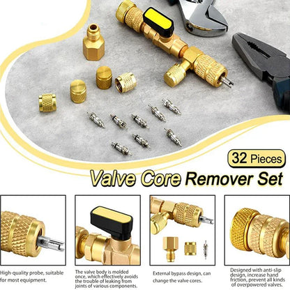 Kit Herramienta Instalador/Removedor Núcleo Válvula HVAC con Puerto Doble Tamaño 1/4" y 5/16" para R22/R12/R407/R410/R404/R32/R600