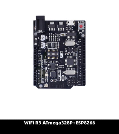 Placa Desarrollo UNO R3 (Oficial ATMEGA16U2 / WiFi R3 ATMEGA328P CH340G) compatible WeMos ESP8266 (con Caja)