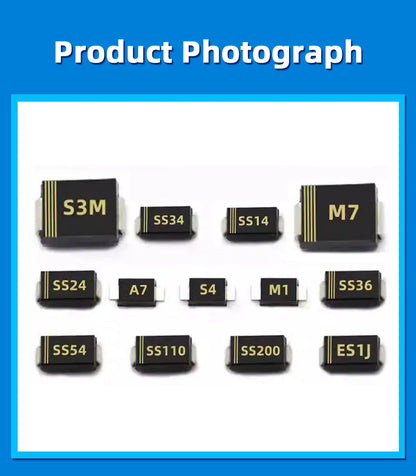Diodo Schottky SMD (SS12/SS14/SS24/SS26/SS34/SS36/SS54/SS110/SS2200, SMA) (20 Unidades)