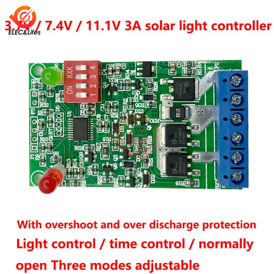 Controlador Carga Solar 3A 3.7V/7.4V/11.1V Control Luz Lámpara Solar PCB Batería Litio