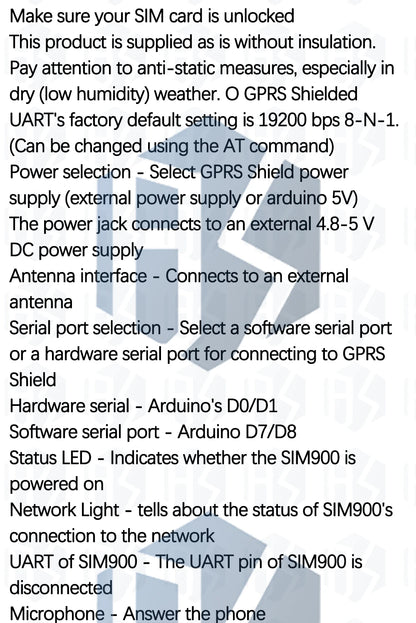Kit Módulo GSM/GPRS SIM900 Quad-Band (850/900/1800/1900MHz) Placa Desarrollo Ultra Compacta con Antena SMA para Arduino