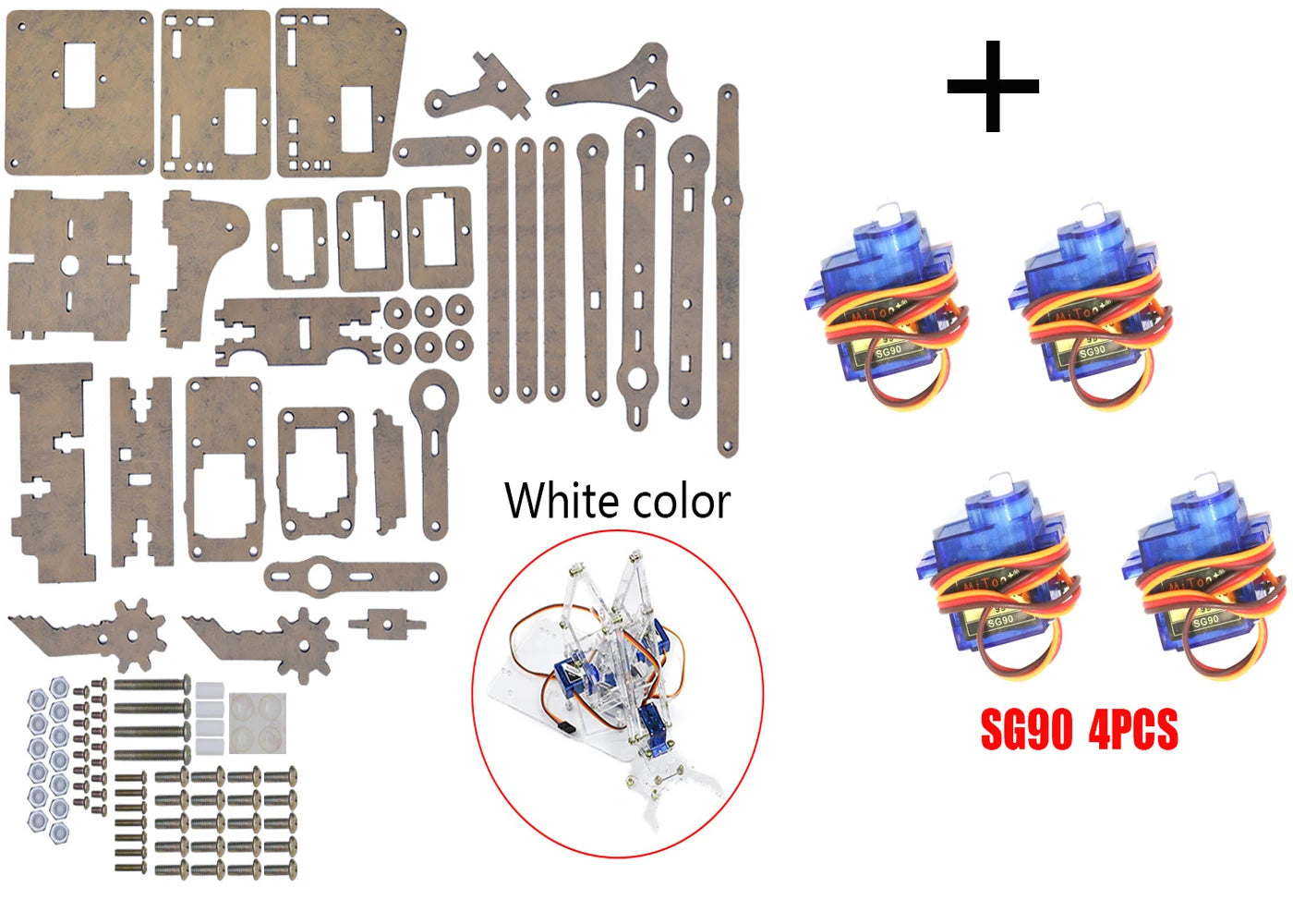 Kit Garra Brazo Robot Manipulador Mecánico Acrílico 4-DOF (Desarmado, para SG90/MG90S) Arduino STEAM