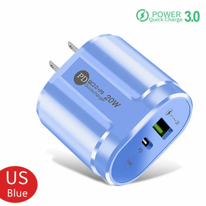 Cargador USB Doble Puerto (Quick Charge 3.0, PD 20W Tipo C) Adaptador Carga Rápida para iPhone 13/12Pro/Huawei/Xiaomi/Samsung