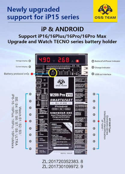 W209 Pro 2 IN 1 Battery Activation board for iPhone 6- 16Pro 16plus 16pro max Samsung Xiaomi Circuit Board Charging Tester