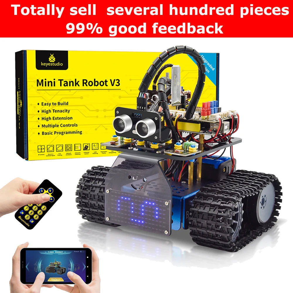 Kit Robot Tanque Inteligente Keyestudio Mini V3.0 (Actualizado) DIY STEM Programable compatible Arduino/Mixly