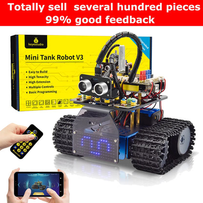 Kit Robot Tanque Inteligente Keyestudio Mini V3.0 (Actualizado) DIY STEM Programable compatible Arduino/Mixly