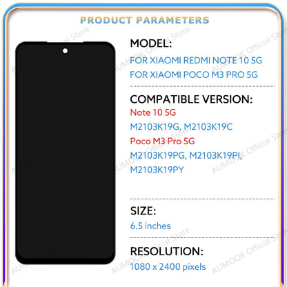 For Xiaomi Redmi Note 10 5G LCD Display Touch Screen Digitizer Assembly M2103K19G M2103K19C LCD Screen Replacement Repair Parts