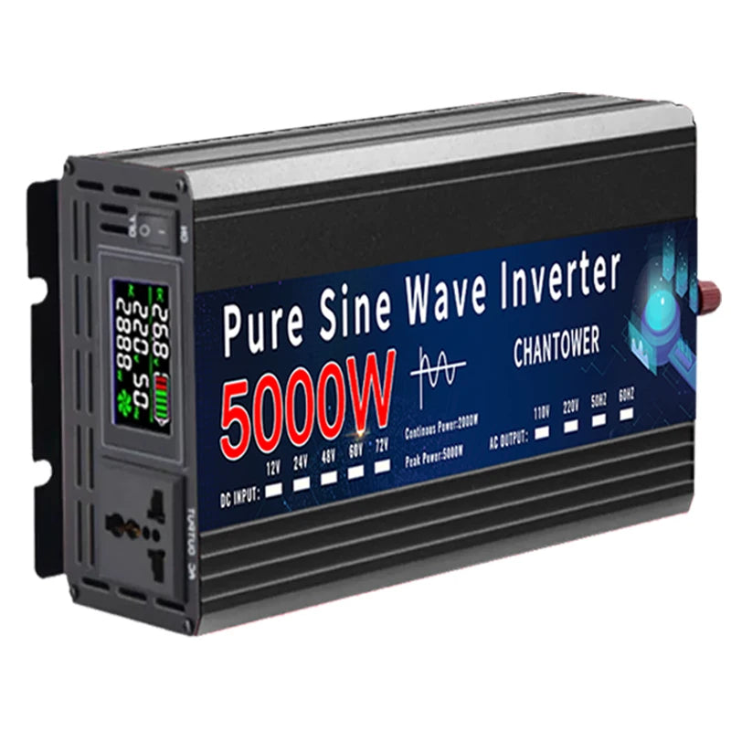 Inversor Onda Pura DC 12V/24V a AC 110V/220V (2000W-5000W) Convertidor Voltaje Portátil Auto/Solar