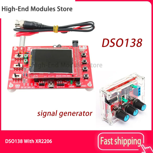 Kit Osciloscopio Digital DIY DSO138 (Código Abierto) con Sonda Cocodrilo y Case Acrílico + Generador XR2206