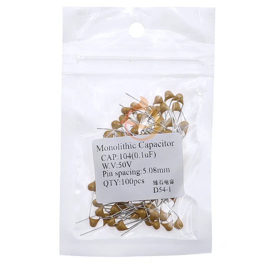 Kit Surtido Capacitor Cerámico Multicapa (10pF-1uF, 50V, 36 Valores x 100 Unidades = 3600 Piezas)