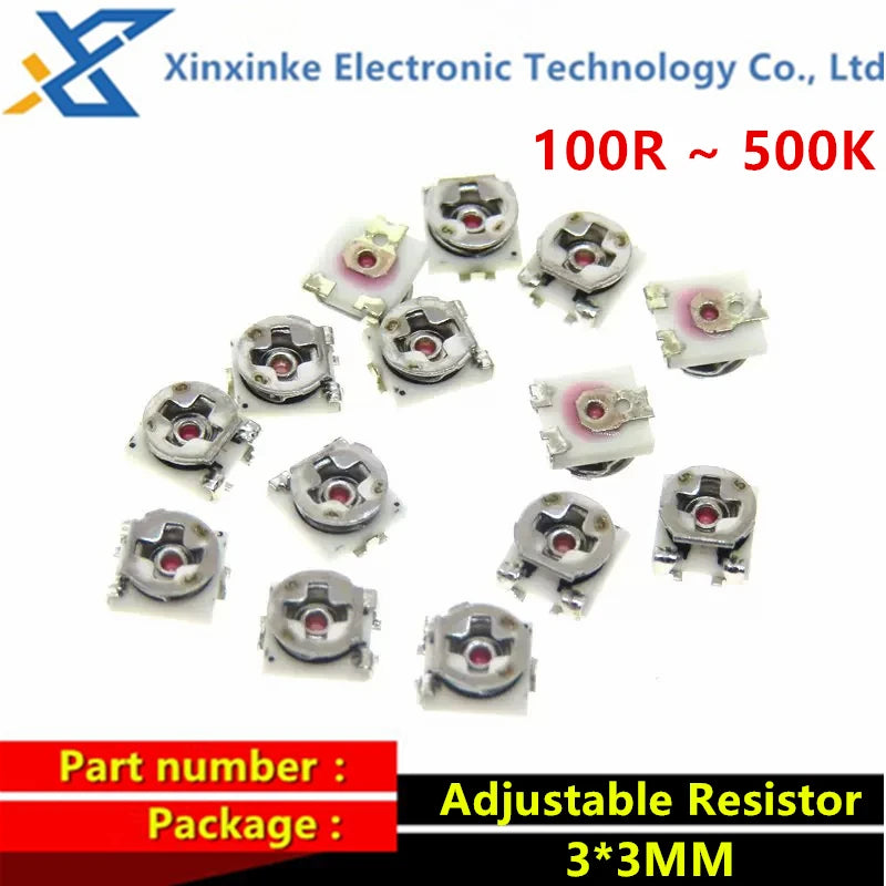 Potenciómetro Trimmer SMD 3x3mm Ajustable (100Ω-1MΩ) - Pack 10 Unidades (Valores Surtidos)