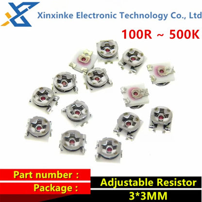 Potenciómetro Trimmer SMD 3x3mm Ajustable (100Ω-1MΩ) - Pack 10 Unidades (Valores Surtidos)