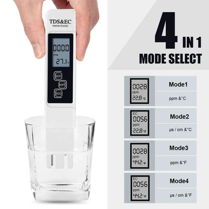 Medidor Digital Calidad Agua TDS/EC Multifuncional (Rango 0-9990 ppm) Pureza/Temperatura (1 Unidad, Blanco)
