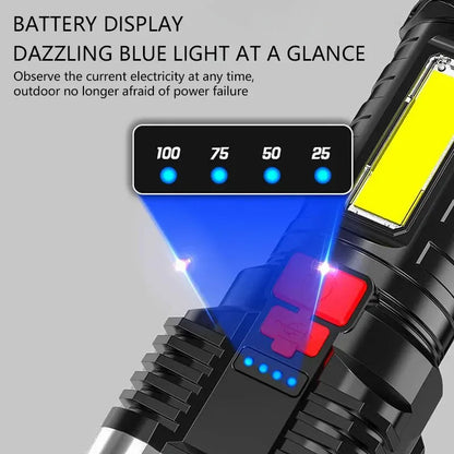 Linterna LED Alta Potencia (5 LEDs) Recargable Foco Camping con Luz Lateral (3 Modos) para Aventura Exterior