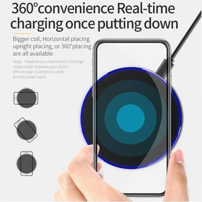 Cargador Inalámbrico Rápido Inducción para iPhone X/XR/XS Max/Mini / 12/13/15/16 Pro / Samsung S8-S10/S21/S22/Note (2025)