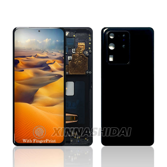 OLED para Samsung Galaxy S20 pantalla LCD de tamaño Ultra grande marco de pantalla táctil cubierta de batería conjunto de digitalizador de carcasa