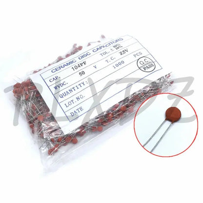 Capacitor Cerámico (1pF-100nF, 50V) - Pack 50 Unidades (Valores Surtidos)