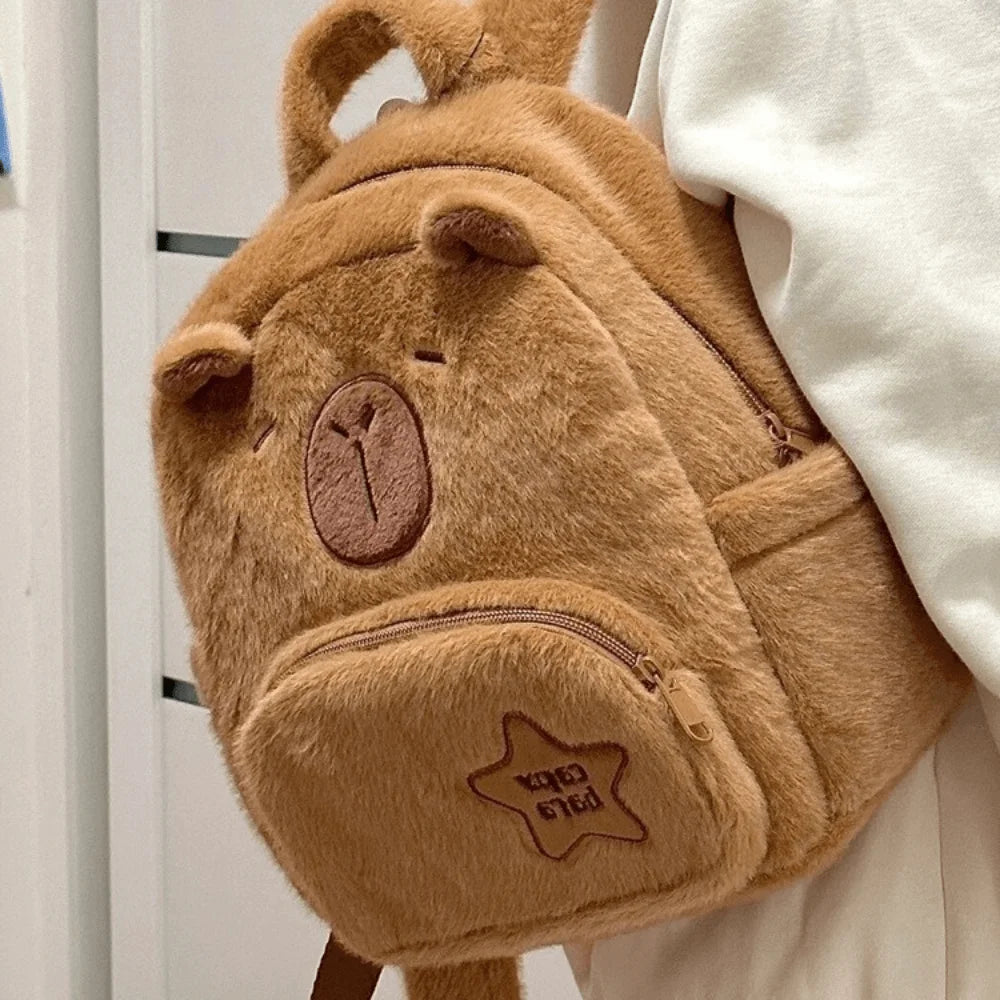 Mochila Peluche Capibara Kawaii Bolso Hombro/Mini Morral Muñeco Peludo Regalo