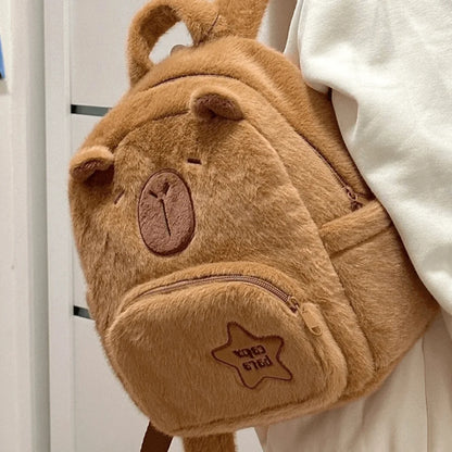 Mochila Peluche Capibara Kawaii Bolso Hombro/Mini Morral Muñeco Peludo Regalo