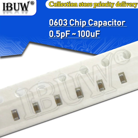 Capacitor Cerámico Multicapa Chip SMD 0603 (0.5pF-22uF) - Pack 100 Unidades (Valores Surtidos)