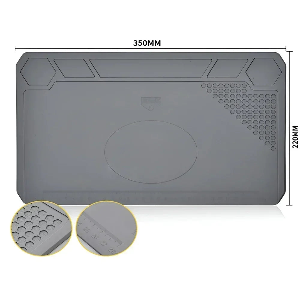 Alfombrilla Silicona ESD Aislante Térmica Resistente Calor para Soldadura Reparación Computadora/Teléfono (Kit Mantenimiento)