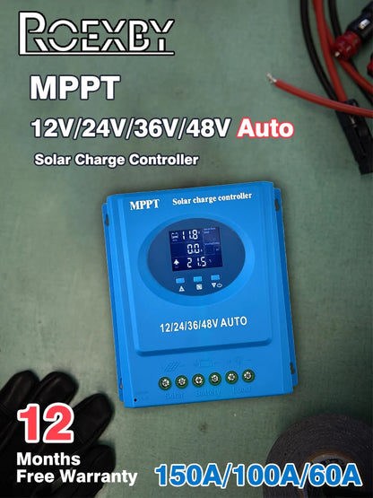 Controlador Carga Solar MPPT 60A/100A/150A 12V-48V Auto LCD Dual USB para Batería Plomo-Ácido/Litio