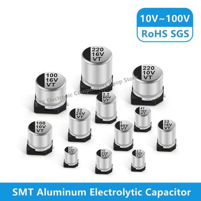 Capacitor Electrolítico Aluminio SMD (1uF-1000uF, 10V-100V) - Unidad (Especificar Valor)