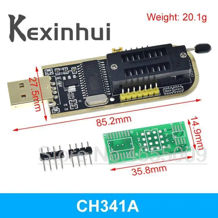 Kit Programador USB CH341A 24/25 Series EEPROM Flash BIOS + Clip Test SOIC8/SOP8 + Adaptador 1.8V + Adaptador SOIC8
