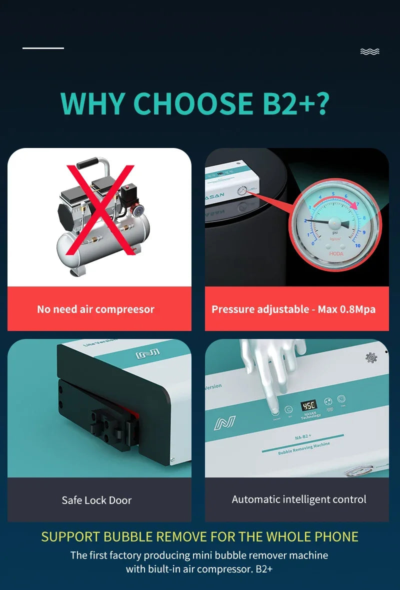 Máquina Laminadora Vacío Nasan NA-SUPA Lite + Removedor Burbujas NA-B2 + Separador NA-SP23 Ultra para Pantalla LCD Plana/Curva Reparación