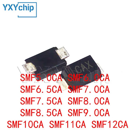 Diodo TVS Bidireccional SMD SMF - Varios Voltajes (5.0CA a 12CA) SOD-123F - Lote 50 Piezas