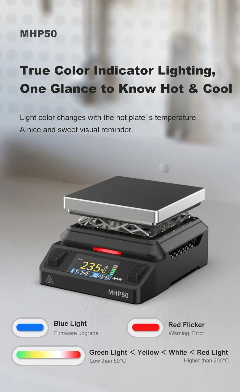 MINIWARE MHP50 Mini Hot Plate Preheater 50*50mm Heating Area Constant Temperature Heating Table 350℃ Intelligent Heating Tool