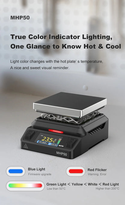 MINIWARE MHP50 Mini Hot Plate Preheater 50*50mm Heating Area Constant Temperature Heating Table 350℃ Intelligent Heating Tool
