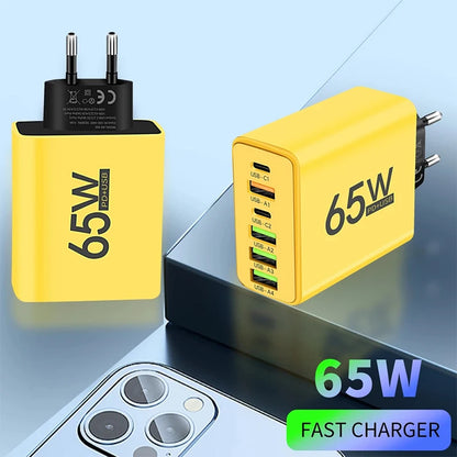Cargador Pared USB Tipo C 6 Puertos Carga Rápida PD para iPhone 14/15 Pro Max/Samsung/Xiaomi/Huawei