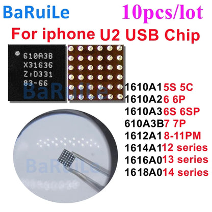 Circuito Integrado (IC) Carga USB Tristar U2 (1610A1-A3/610A3B/1612A1/1614A1/1616A0) para iPhone 6S-14 Pro Max (10 Unidades) (Nota: Duplicado Fila 40 lote anterior)