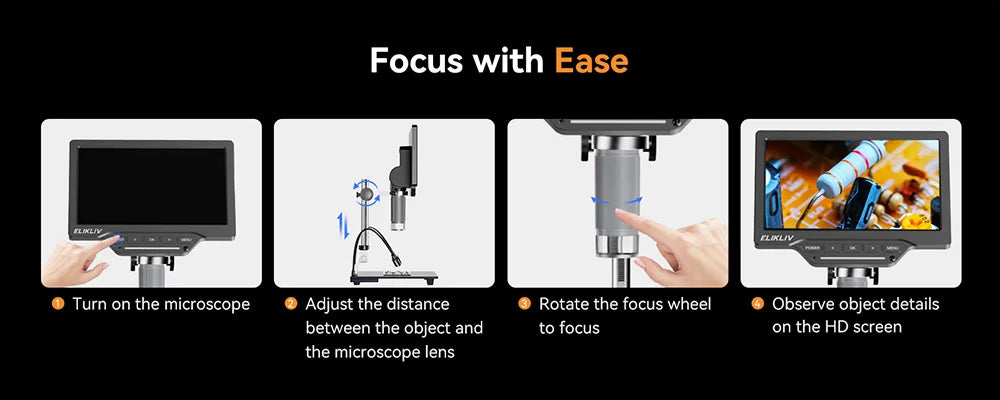 Elikliv 1200X Soldering Microscope for Electronics Repair 7" Digital Microscope with 10" Stand 2MP Coin Magnifier with 10 LEDs