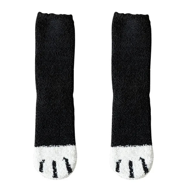 Calcetines Blancos Mujer Felpa Cálidos Diseño Kawaii Cartoon Patita Gato/Perro 3D Divertidos para Casa/Dormir