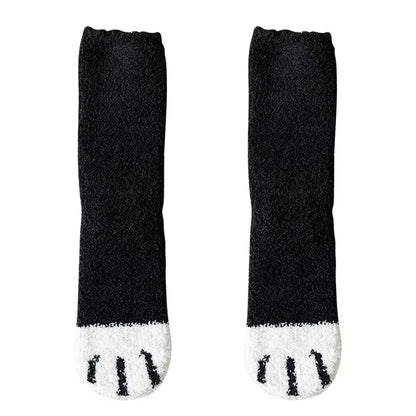 Calcetines Blancos Mujer Felpa Cálidos Diseño Kawaii Cartoon Patita Gato/Perro 3D Divertidos para Casa/Dormir