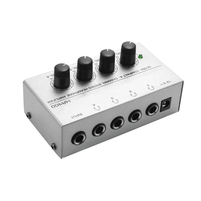 Mini Amplificador Audio Estéreo 4 Canales HA400 Ultra Compacto para Audífonos con Adaptador EU/US (Mezclador Música/Grabación)