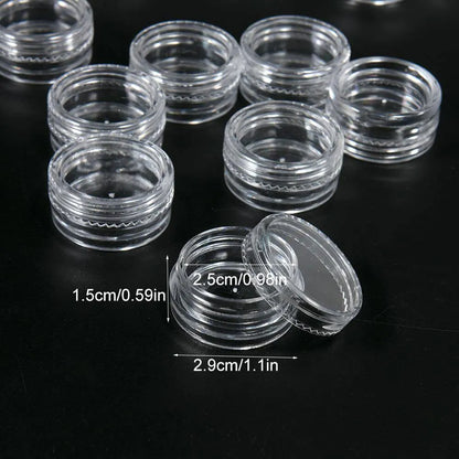 Caja Almacenamiento Plástico Transparente Redonda Pequeña para Joyería/Cuentas/Maquillaje (Set 50 Unidades)