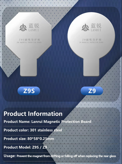 Placa Protectora Magnética Universal Vidrio Trasero Lanrui Z9 para Serie iPhone 11-16 (Protección Imán Carga Inalámbrica)