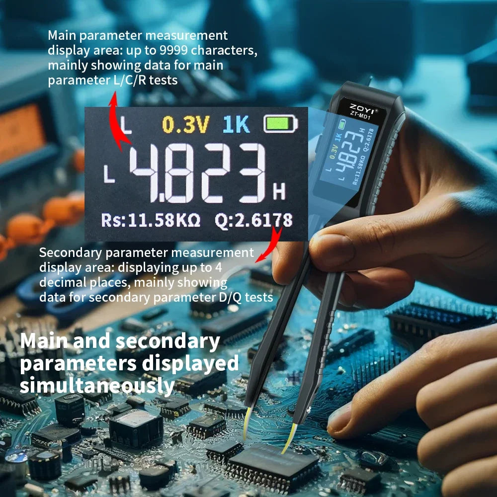 Multímetro Digital Portátil ZOYI ZT-MD1 (Tipo Pinza Inteligente) - Tester LCR/SMD (Resistencia/Capacitor/Inductor)