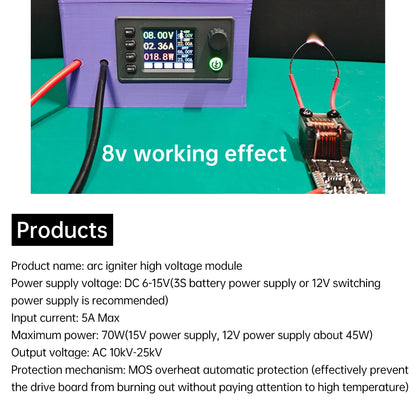 Módulo Generador Alto Voltaje DC 6-15V a AC 10kV-25kV Step-Up Inverter Encendedor Arco Bobina Boost