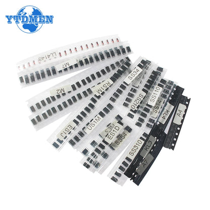 Kit Surtido Diodos Rectificadores SMD (Schottky/Switching) M1/M4/M7/SS14/SS24/RS1M/US1M/SS34/SS54/BAT54C/BAT54S/LL4148 (260 Piezas)