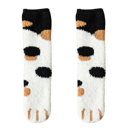 Calcetines Blancos Mujer Felpa Cálidos Diseño Kawaii Cartoon Patita Gato/Perro 3D Divertidos para Casa/Dormir