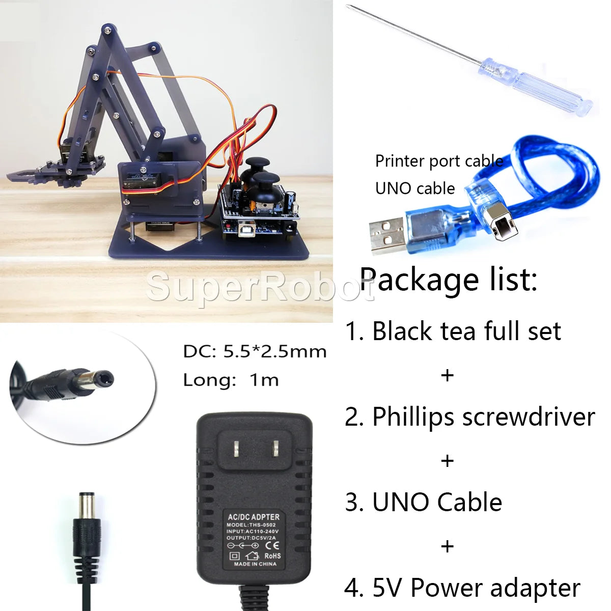Kit Garra Brazo Robot Manipulador Mecánico Acrílico 4-DOF (Desarmado, para SG90/MG90S) Arduino STEAM