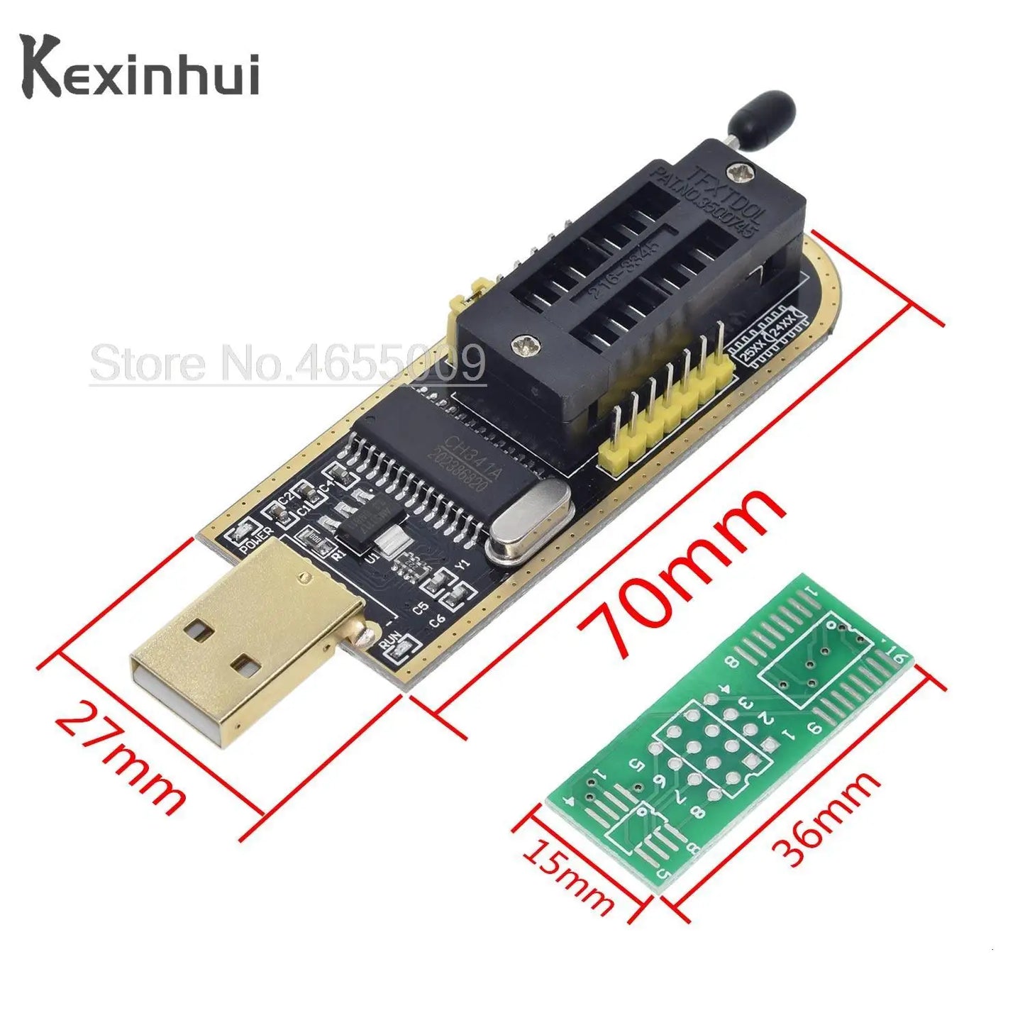 Kit Programador USB CH341A 24/25 Series EEPROM Flash BIOS + Clip Test SOIC8/SOP8 + Adaptador 1.8V + Adaptador SOIC8