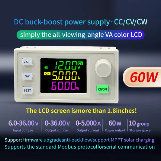 Módulo Fuente Alimentación CNC DC Buck-Boost 60W/120W Pantalla Color CC/CV/CP Ajustable Step-Down/Up