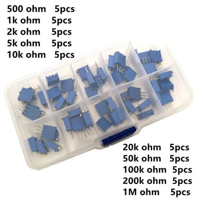 50pcs/lot 3296W Multiturn Trimmer Potentiometer Kit High Precision 3296 Variable Resistor With Free Box electronic Diy Kit
